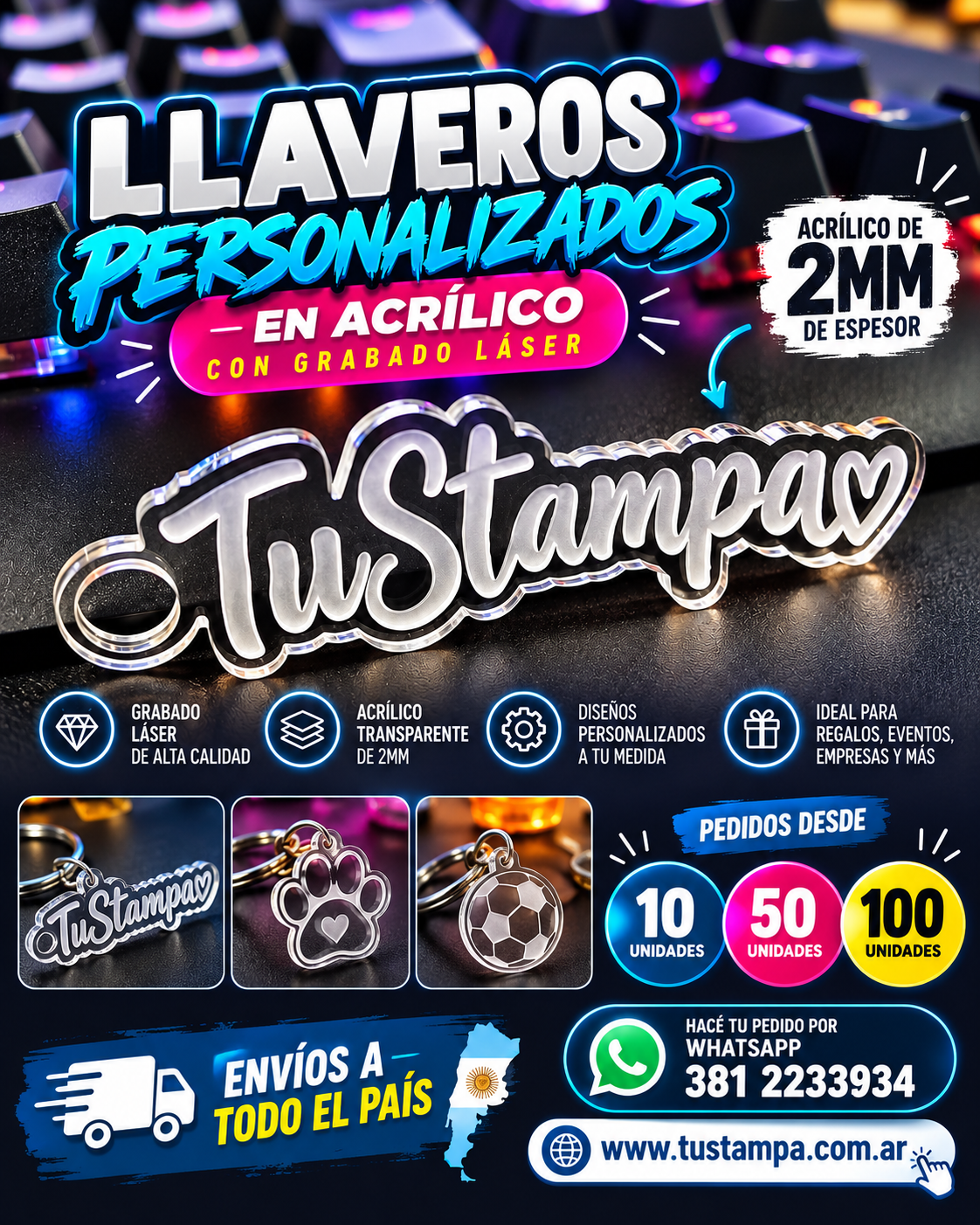 x50 Llaveros personalizados en Acrilico